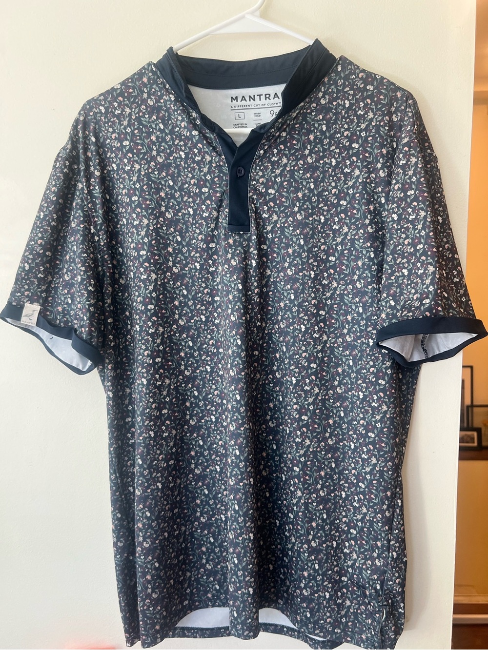 Mantra Golf Polo Men's L Navy Floral Print Blade Collar Recycled Performance